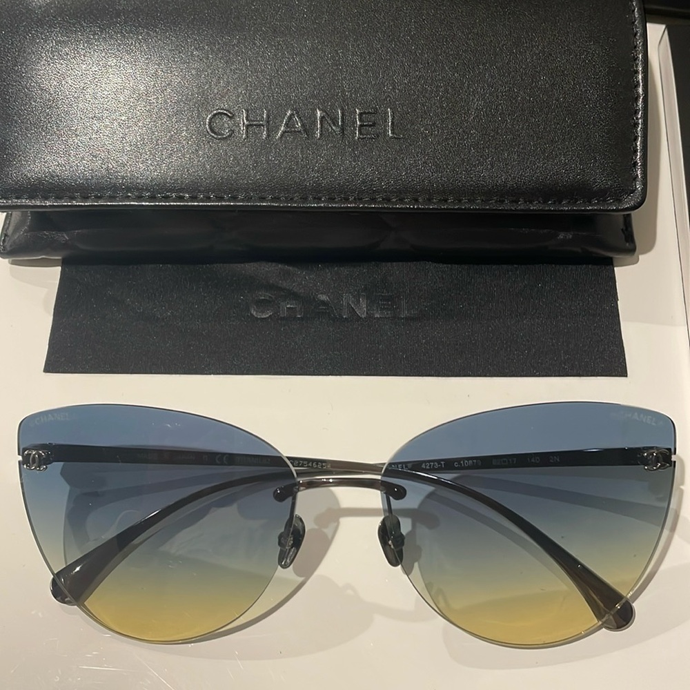 Chanel titanium Sunglasses with gradient lens, butterfly shape.